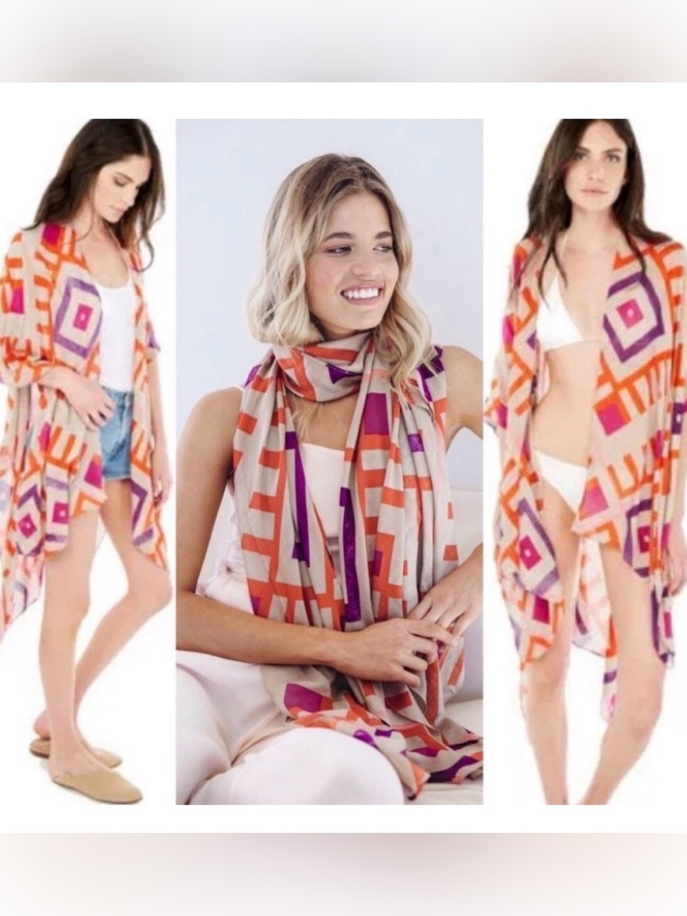 Michael Stars Ruana Geometric Shawl/Scarf/Wrap/Cover Up